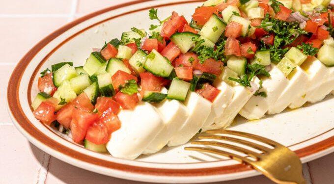 Fresh + Filling Cold Tofu with Tomato Cucumber Salad