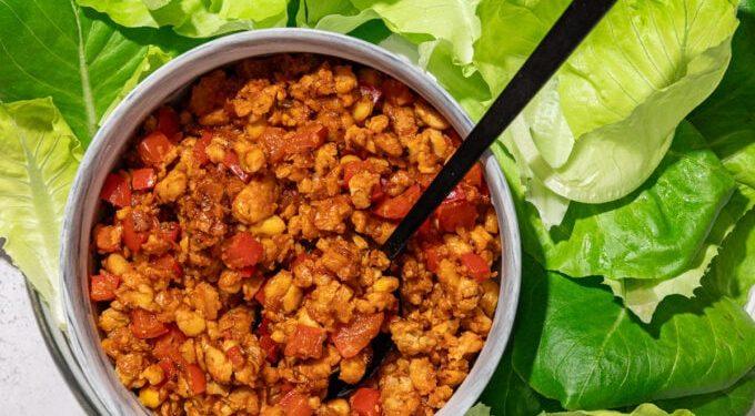 Sweet + Spicy Vegan Lettuce Wraps with Tempeh Crumbles