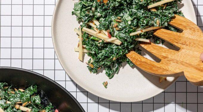 Creamy Maple Tahini Kale and Apple Salad